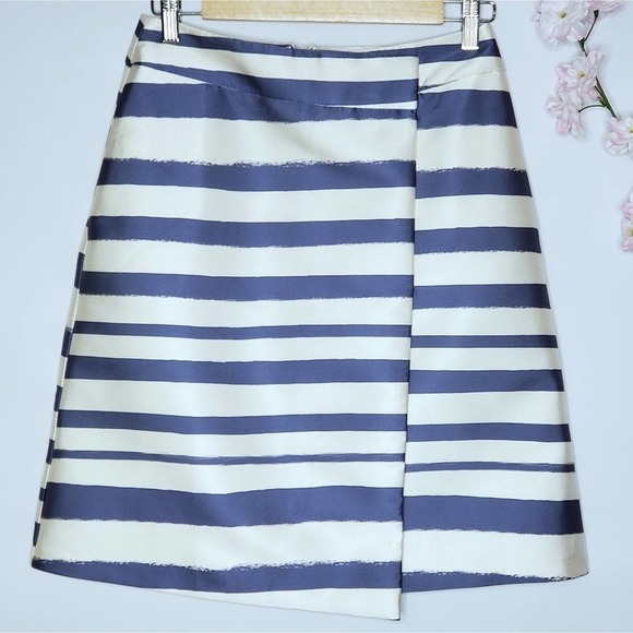 Topshop Striped Midi Skirt Asymmetric Navy Size 4 - Picture 13 of 13